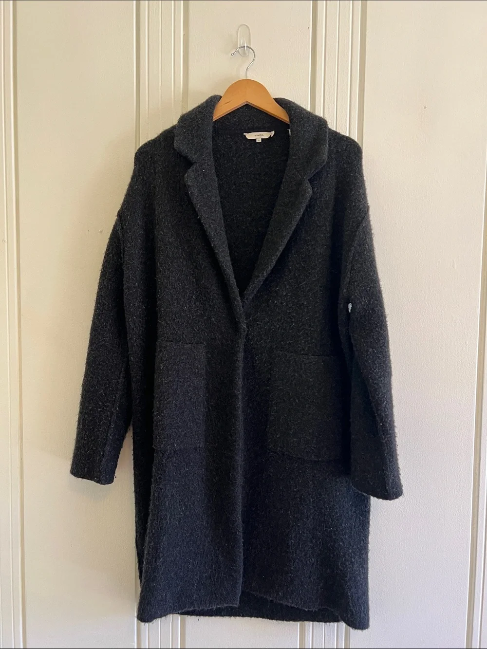 VINCE Size XS — Black Merino Wool Alpaca Blend Longline Cardigan Coat